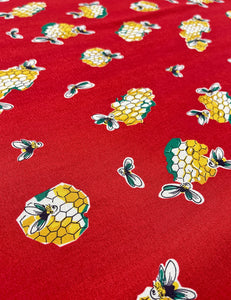 Candy Red Honey Bee Print Knee Bias Skirt