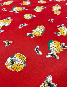 Candy Red Honey Bee Print Vintage Style Biasa Wrap Dress