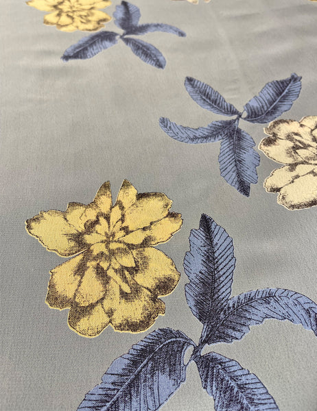 Celadon Blue Antique Floral Rayon Crepe Fabric - 1.5 yds
