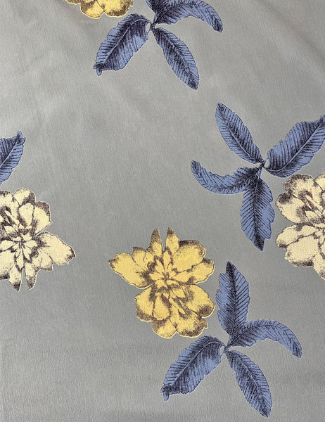 Celadon Blue Antique Floral Rayon Crepe Fabric - 1.5 yds
