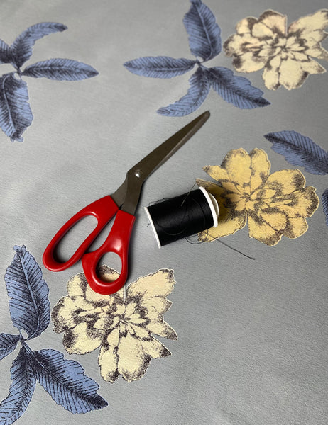 Celadon Blue Antique Floral Rayon Crepe Fabric - 1.5 yds