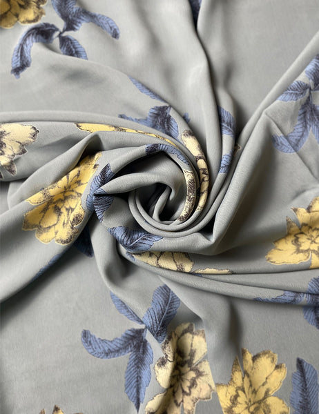 Celadon Blue Antique Floral Rayon Crepe Fabric - 1.5 yds