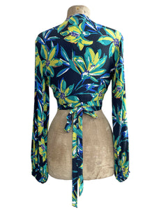 Bright Chartreuse Floral Retro Babaloo Wrap Top