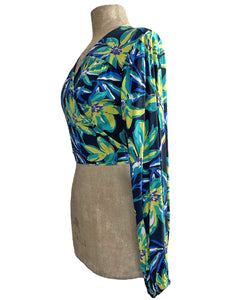 Bright Chartreuse Floral Retro Babaloo Wrap Top