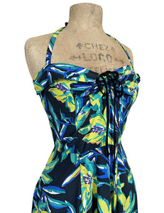 Bright Chartreuse Floral 1940s Marta Halter Swing Dress