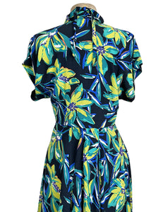 Bright Chartreuse Floral 1940s Marta Halter Swing Dress