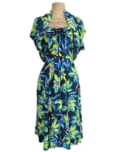 Bright Chartreuse Floral 1940s Marta Halter Swing Dress