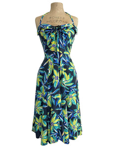 Bright Chartreuse Floral 1940s Marta Halter Swing Dress