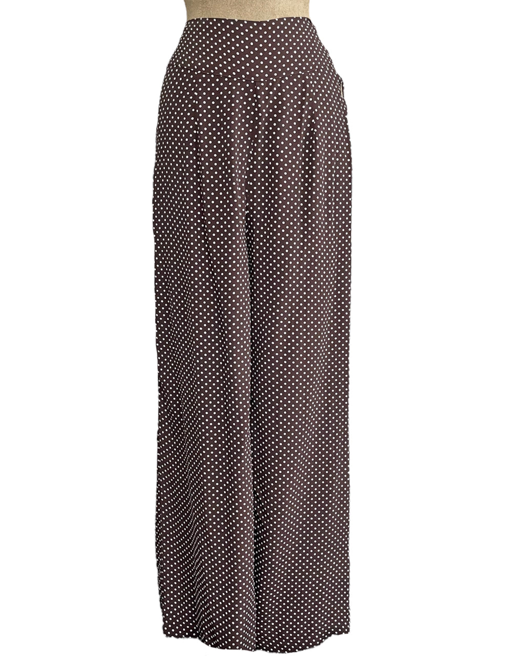 Chocolate Brown Polka Dot 1940s Style High Waisted Palazzo Pants