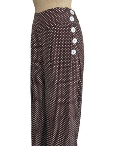 Chocolate Brown Polka Dot 1940s Style High Waisted Palazzo Pants