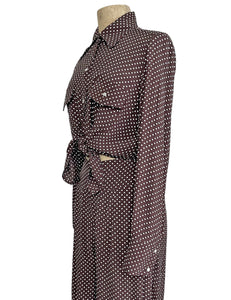 Chocolate Brown Polka Dot Western Style Long Sleeved Snap Blouse