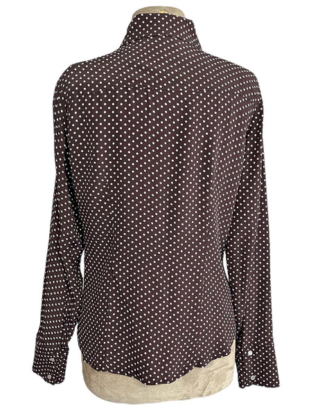 Chocolate Brown Polka Dot Western Style Long Sleeved Snap Blouse