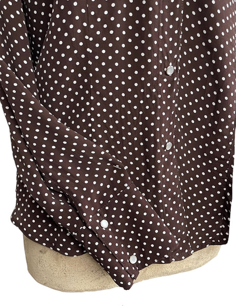 Chocolate Brown Polka Dot Western Style Long Sleeved Snap Blouse