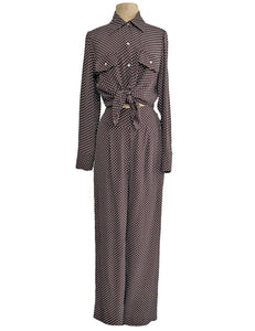 Chocolate Brown Polka Dot 1940s Style High Waisted Palazzo Pants