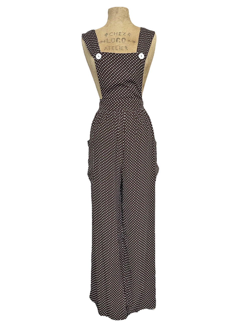 Chocolate Brown Polka Dot 1940s Rosie Bib Overalls
