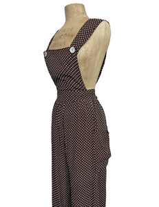 Chocolate Brown Polka Dot 1940s Rosie Bib Overalls