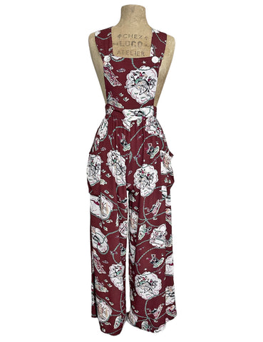 Chocolate Brown Western Print 1940s Rosie Bib Overalls