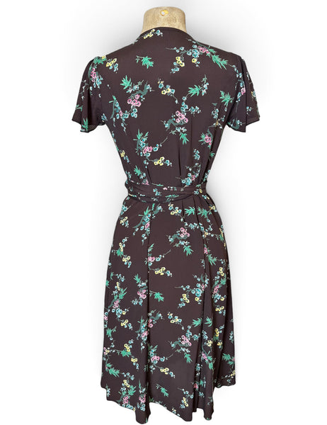 Chocolate Brown Vine Floral Biasa Wrap Dress