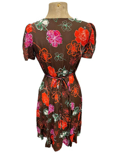 Chocolate Brown Spring Floral Retro Inspired Rita Dress