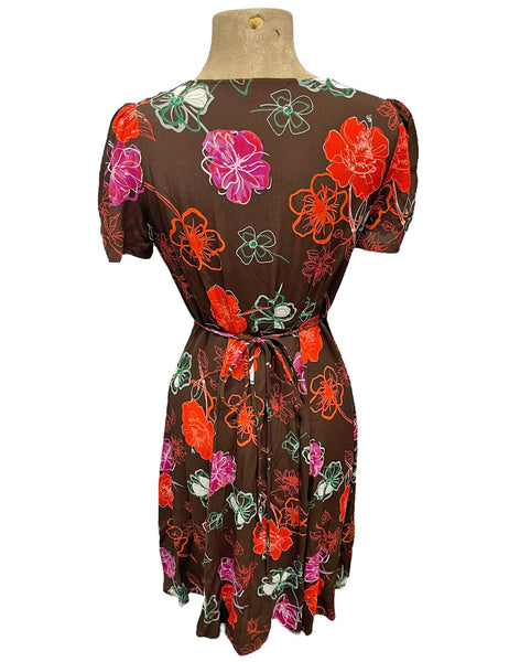 Chocolate Brown Spring Floral Retro Inspired Rita Dress