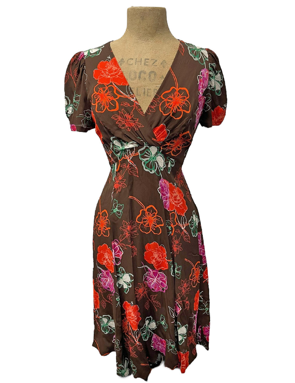 Chocolate Brown Spring Floral Retro Inspired Rita Dress