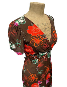 Chocolate Brown Spring Floral Retro Inspired Rita Dress