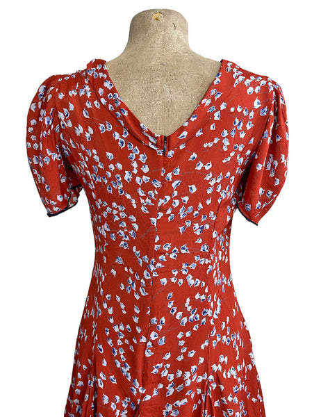 Cinnamon Bluebell Floral 1930s Style Venice Beach Swing Dress