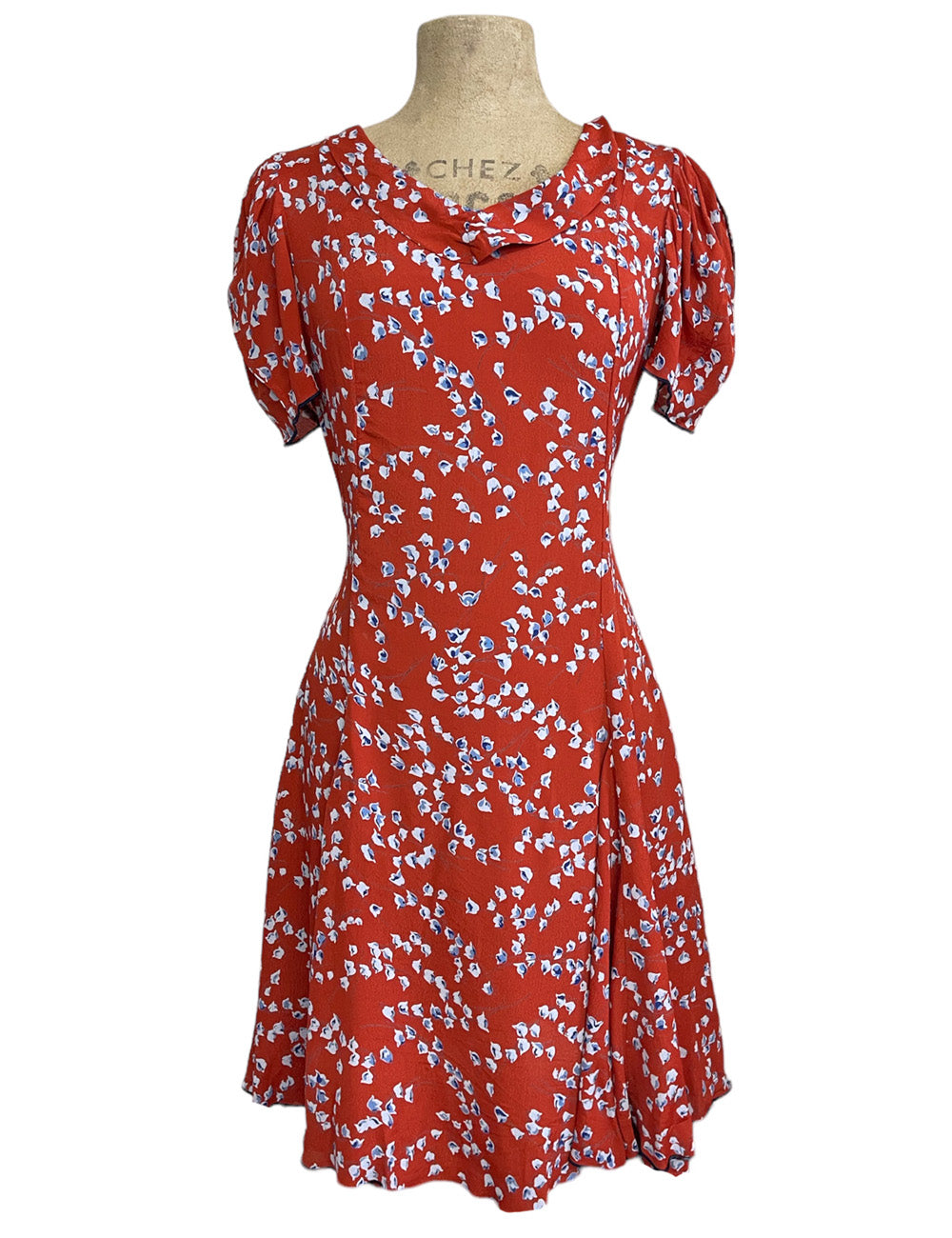 Cinnamon Bluebell Floral 1930s Style Venice Beach Swing Dress