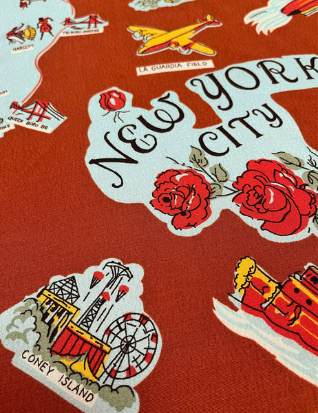 Cinnamon New York City Print Rayon Crepe Fabric - 1 yd