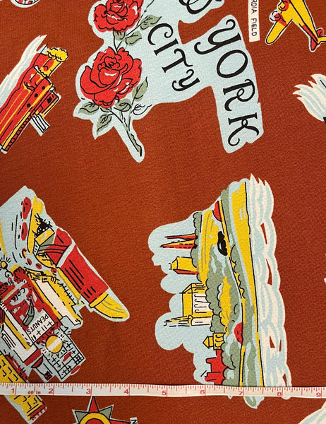 Cinnamon New York City Print Rayon Crepe Fabric - 1 yd