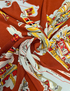 Cinnamon New York City Print Rayon Crepe Fabric - 1 yd
