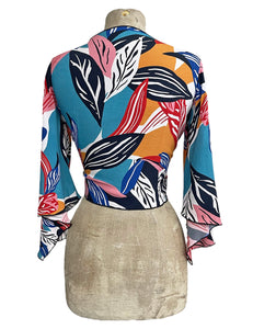 Colorful Tropical Leaves Angel Wing Crop Tie Top & Cover Up