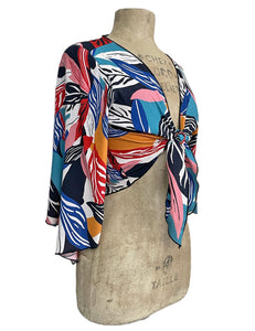 Colorful Tropical Leaves Angel Wing Crop Tie Top & Cover Up