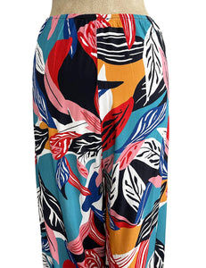 Colorful Tropical Leaves 1940s High Waisted Palazzo Pants