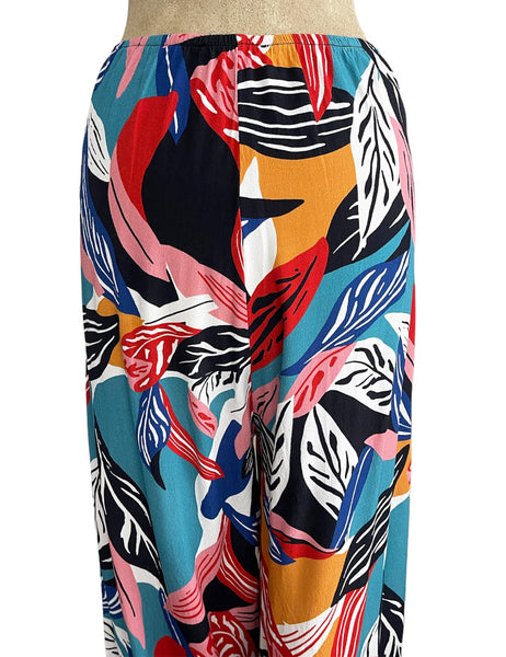 Colorful Tropical Leaves 1940s High Waisted Palazzo Pants