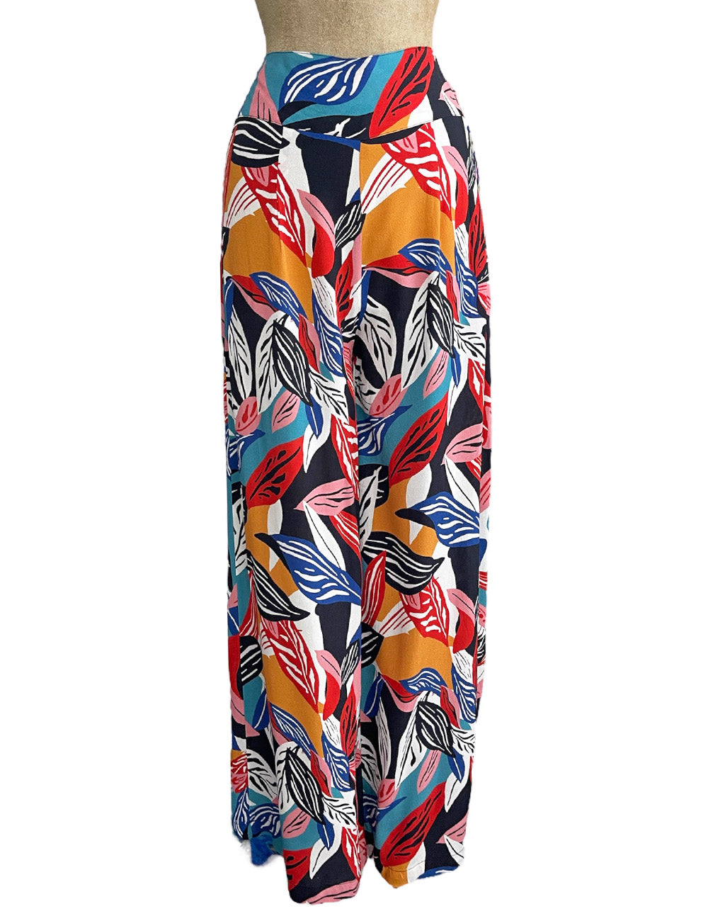 Colorful Tropical Leaves 1940s High Waisted Palazzo Pants