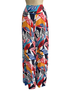 Colorful Tropical Leaves 1940s High Waisted Palazzo Pants
