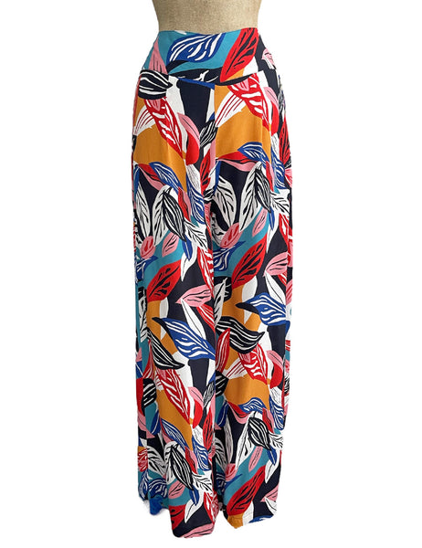 Colorful Tropical Leaves 1940s High Waisted Palazzo Pants