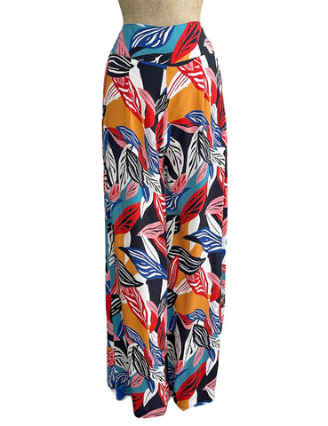 Colorful Tropical Leaves 1940s High Waisted Palazzo Pants