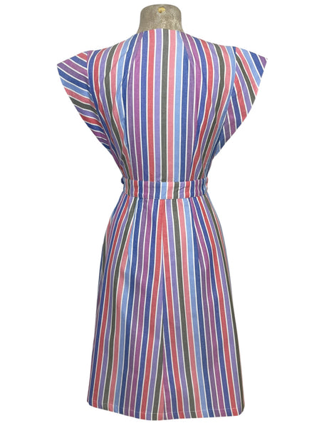 Scout 40s Colorful Cabana Stripe Garden Wrap Dress