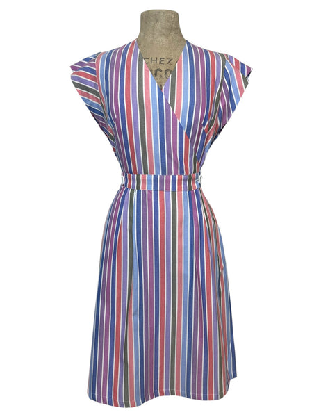 Scout 40s Colorful Cabana Stripe Garden Wrap Dress