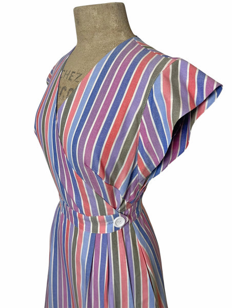 Scout 40s Colorful Cabana Stripe Garden Wrap Dress