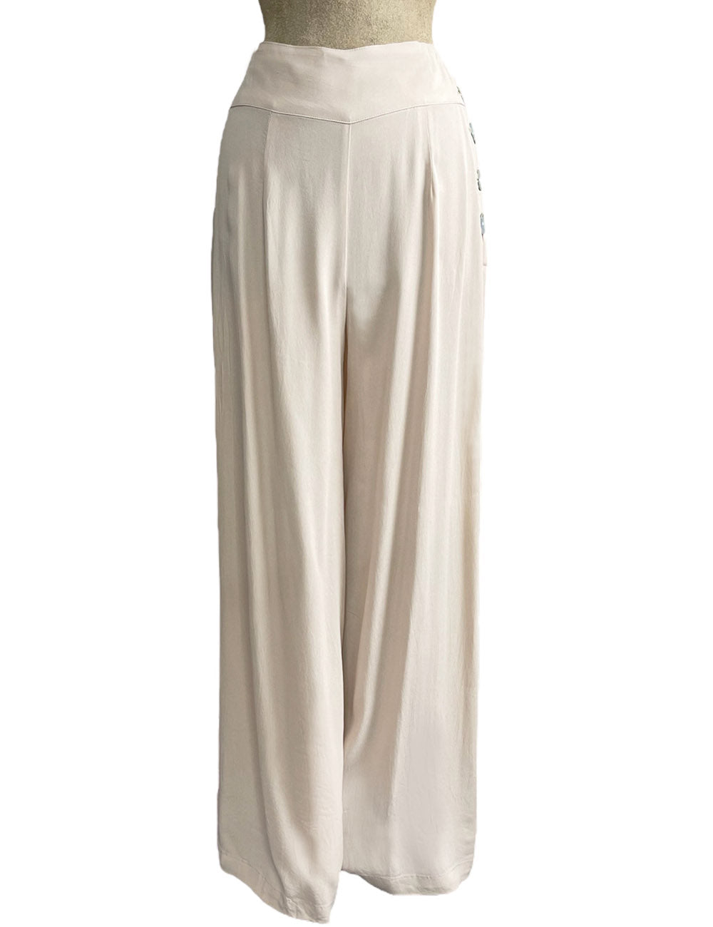 Cream 1940s Style High Waisted Palazzo Pants