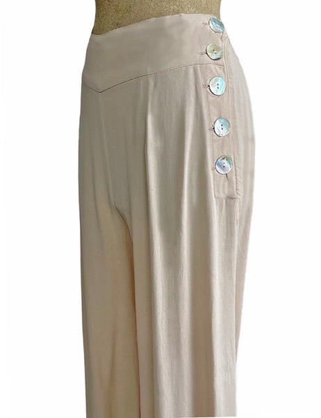 Cream 1940s Style High Waisted Palazzo Pants