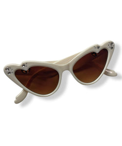 Cream Rhinestoned Love Struck Cat Eye Sunglasses