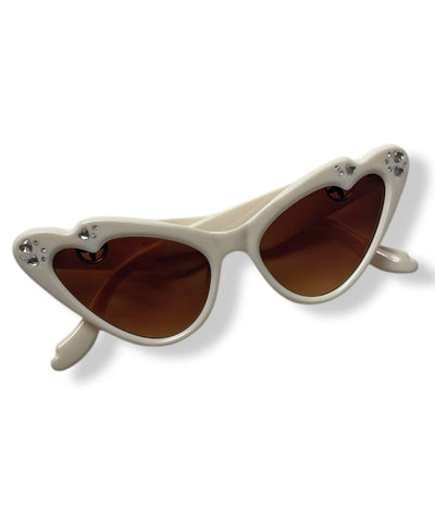 Cream Rhinestoned Love Struck Cat Eye Sunglasses