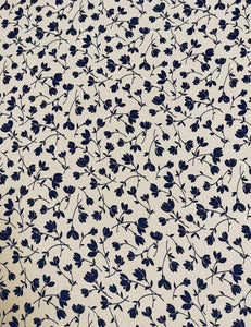 Navy & Cream Ceramic Floral Rayon Crepe Fabric -1.75 yds