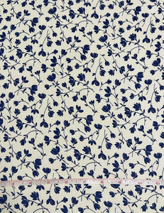 Navy & Cream Ceramic Floral Rayon Crepe Fabric -1.75 yds
