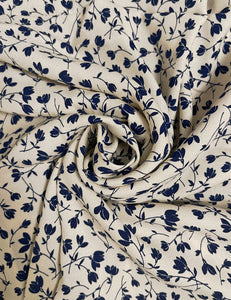 Navy & Cream Ceramic Floral Rayon Crepe Fabric -1.75 yds