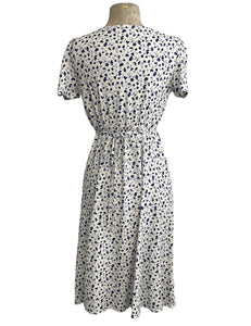 Cream & Navy Vintage Ceramic Floral Print Knee Length Rita Dress